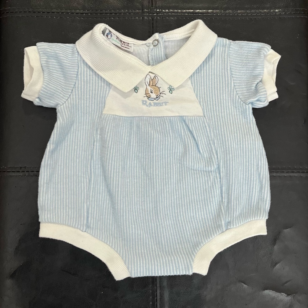 Beatrix Potter Collection Peter Rabbit Baby Shortall - Blue & White Vintage